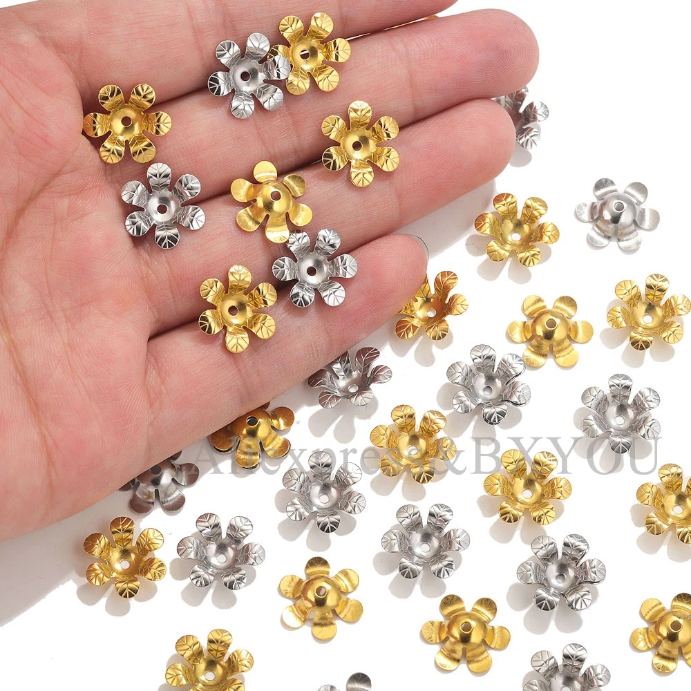 

50pcs Stainless Steel 3D Flowers Plum Flower Beads Caps Spacer Diy Jewelry Findings Accessories Bead Cups For Jewelry Supplies