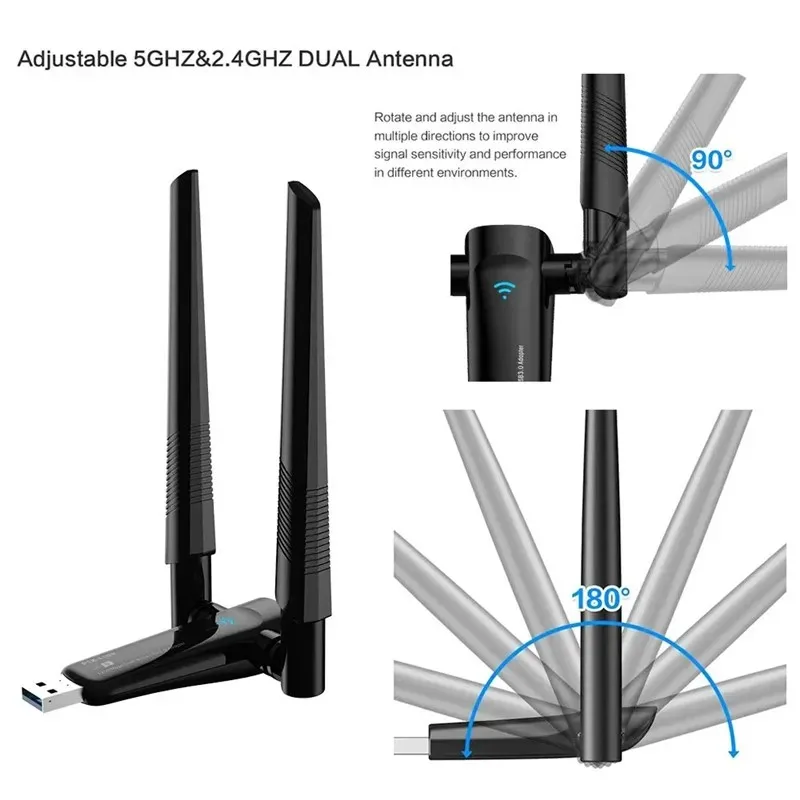 1800mbps WIFI 6 USB adaptér 5g/2.4ghz USB 3.0 wi-fi dongle bezdrátový 802.11ax sit' karta vysoký vybojovat anténa pro okna 10 11