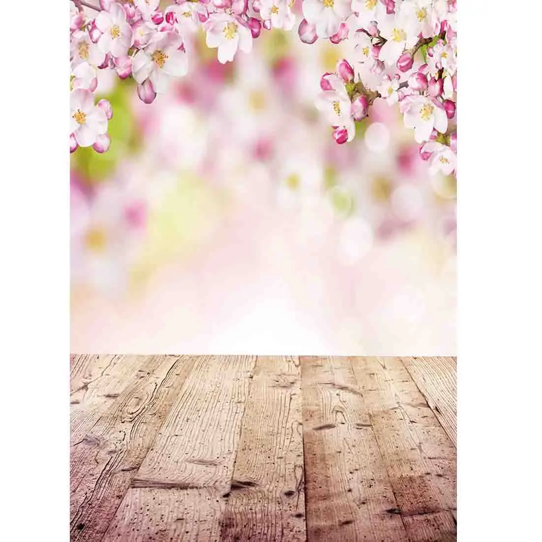 SHENGONGBAO Vinyle Personnalisé Photographie Décors Accessoires Printemps Floraison Branche Fleur Paillettes sur Plancher En Bois Fond NY-35