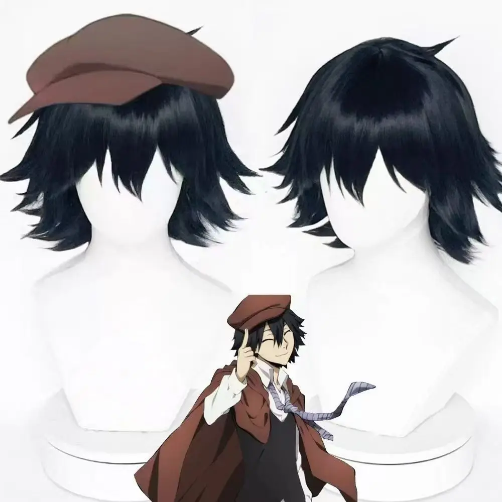 Anime Bungo Stray Dogs Edogawa Ranpo Cosplay Wig Black Short Fluffy Reverse Tousled Hair for Halloween Comic Con Role Play