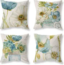 White Blue Farmhouse Floral Throw Pillow Covers Decorative Couch Outdoor Patio Cushion Covers for Living Room Sofa Home Decor