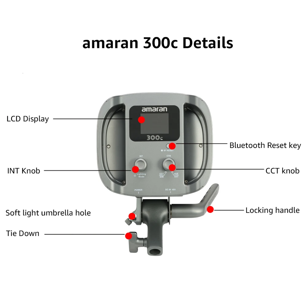 Imagem -04 - Aputure-amaran Rgb e Cob Luz de Vídeo Bowen Mount Luz Contínua Controle Bluetooth App dc Fonte de Alimentação ac Ventilador Silencioso 300c 150c