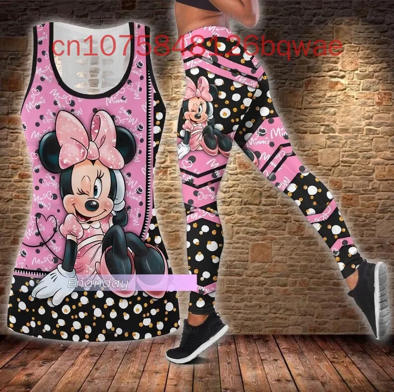 Disney Minnie Women's Book Hollow Tank Top+Women's Leggings Yoga Wear Fitness Leggings Sports Suit Disney Tank Top Leggings Suit