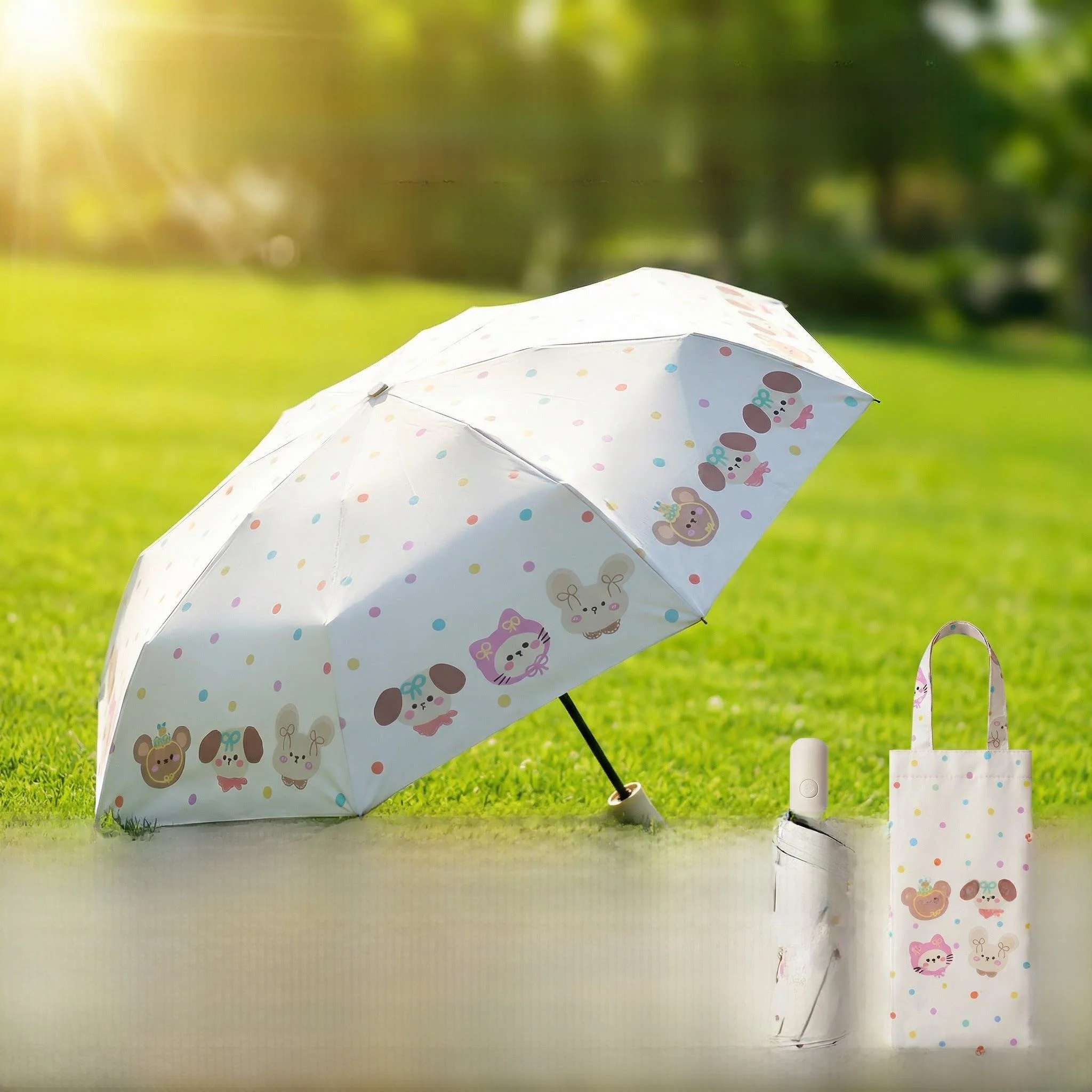 

Automatic Umbrella Women's Sunshade UV Protection One Touch Full Retraction Polka Dot High Aesthetic Value Rain And Sun Umbrella