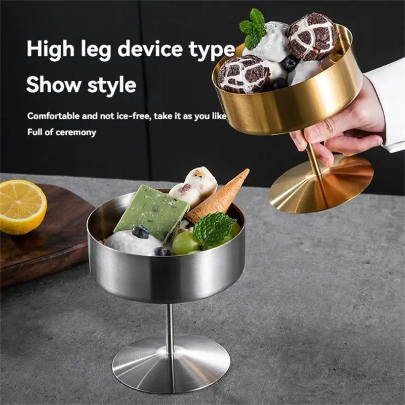 Stainless Steel Dessert Cups Pudding Cup Luxury Ice Cream Cup High Footed Yogurt Dessert Cup Serving Plates Fruit Bowl Cake Dish