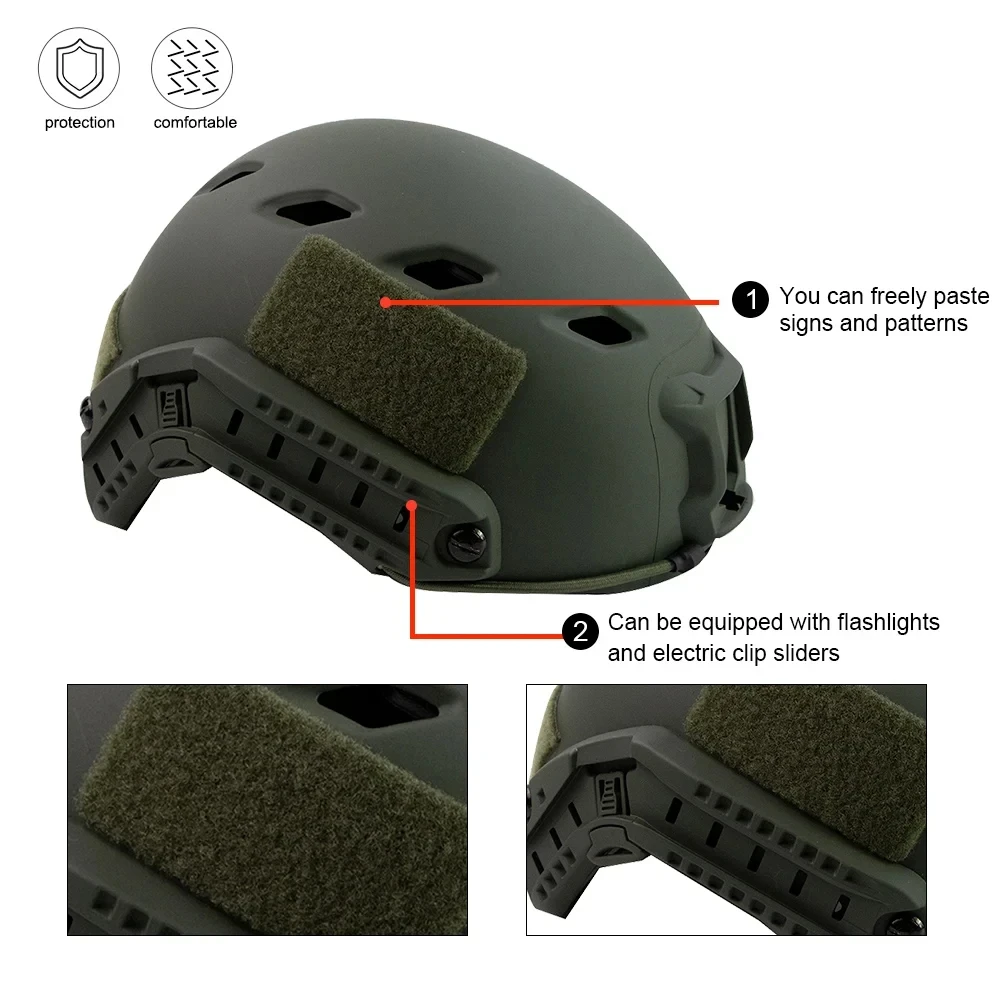 BOOIU Fast Base Jump Helmet BJ Style Airsoft Helmets ABS Tactical Helmet for Airgun Paintball Outdoor Sports Hunting Shooting