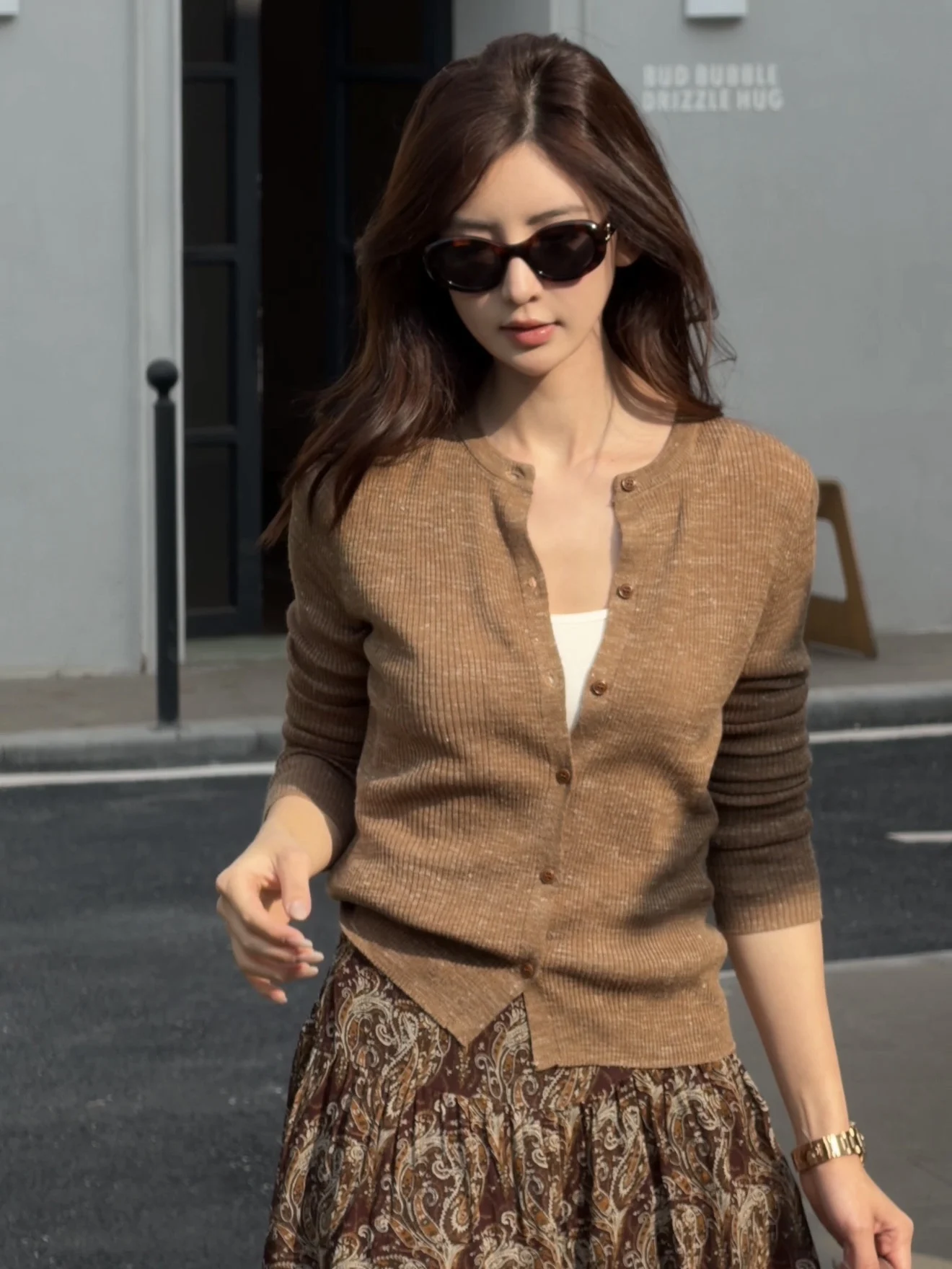 

Spring Faion Casual Color Knitted Linen Blend Women's Jaet Slimming Open Cardigan Top Polyester Fiber round Ne