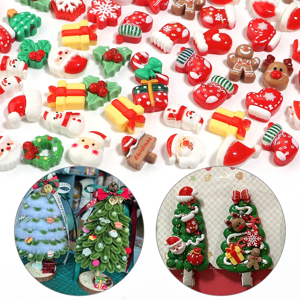 20/40 Stück Harz-Weihnachtsdekorationen: Santa, Schneemann, Schneeflocke, Stechpalme, Weihnachtsbaum, gemischte Flatback-Cabochons für DIY Neujahrs- und Weihnachtsgeschenke und Dekorationen – Detail 2