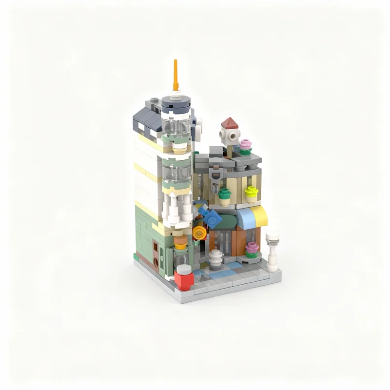 

331 деталь MOC: Мини-модульная модель торговой улицы, конструктор, игрушка для сборки, рождественский подарок, креативная идея для самостоятельной сборки