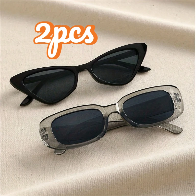 2‑Pack Vintage High‑End Square Triangle Cat‑Eye Eyeglasses, Suitable for Daily Styling & Photoshoots, Ideal Gift Choice