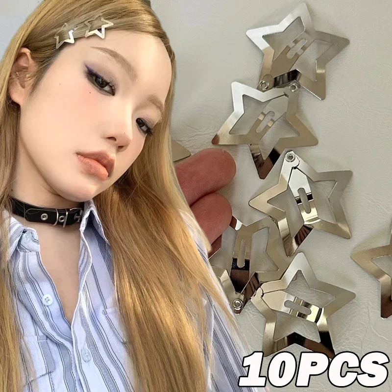 Presilhas de cabelo prata estrela bb, presilhas de estrela fofas y2k para mulheres, clipe de pressão de metal simples, acessórios de joias para