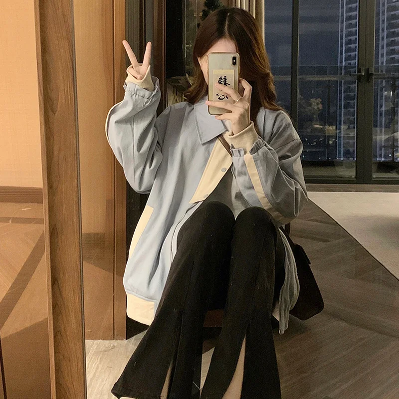 

Baseball Jackets Light Blue Womens Spring Summer Korean Style Zippers Kawaii Windproof Quick-Drying Notched Batwing Comfy Travel