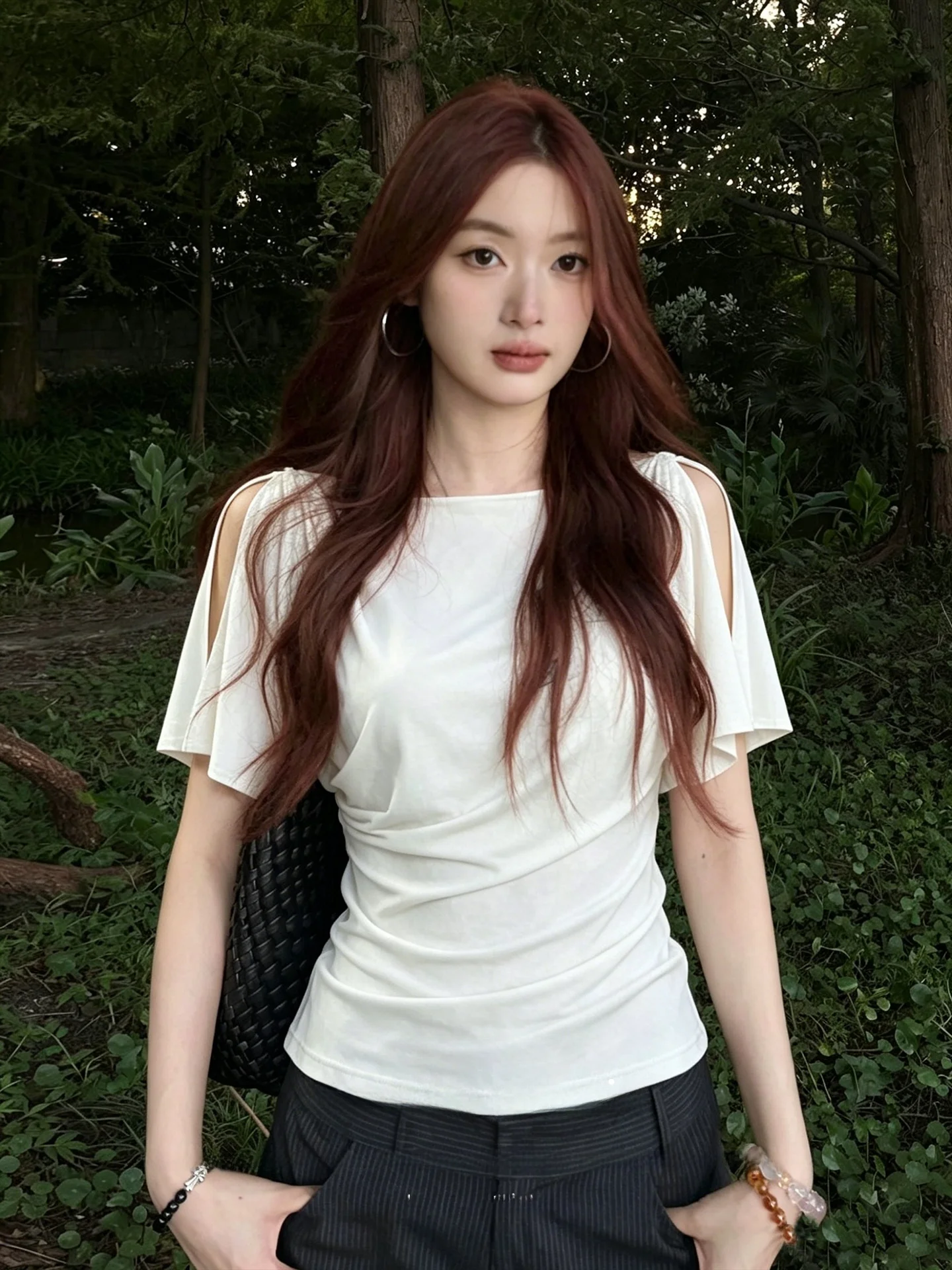 Korean Style Short Sleeve Slim Fit Women's T-Shirt Shoulder Bared Miniature Elegance Summer Casual Wear Breathable Comfortable