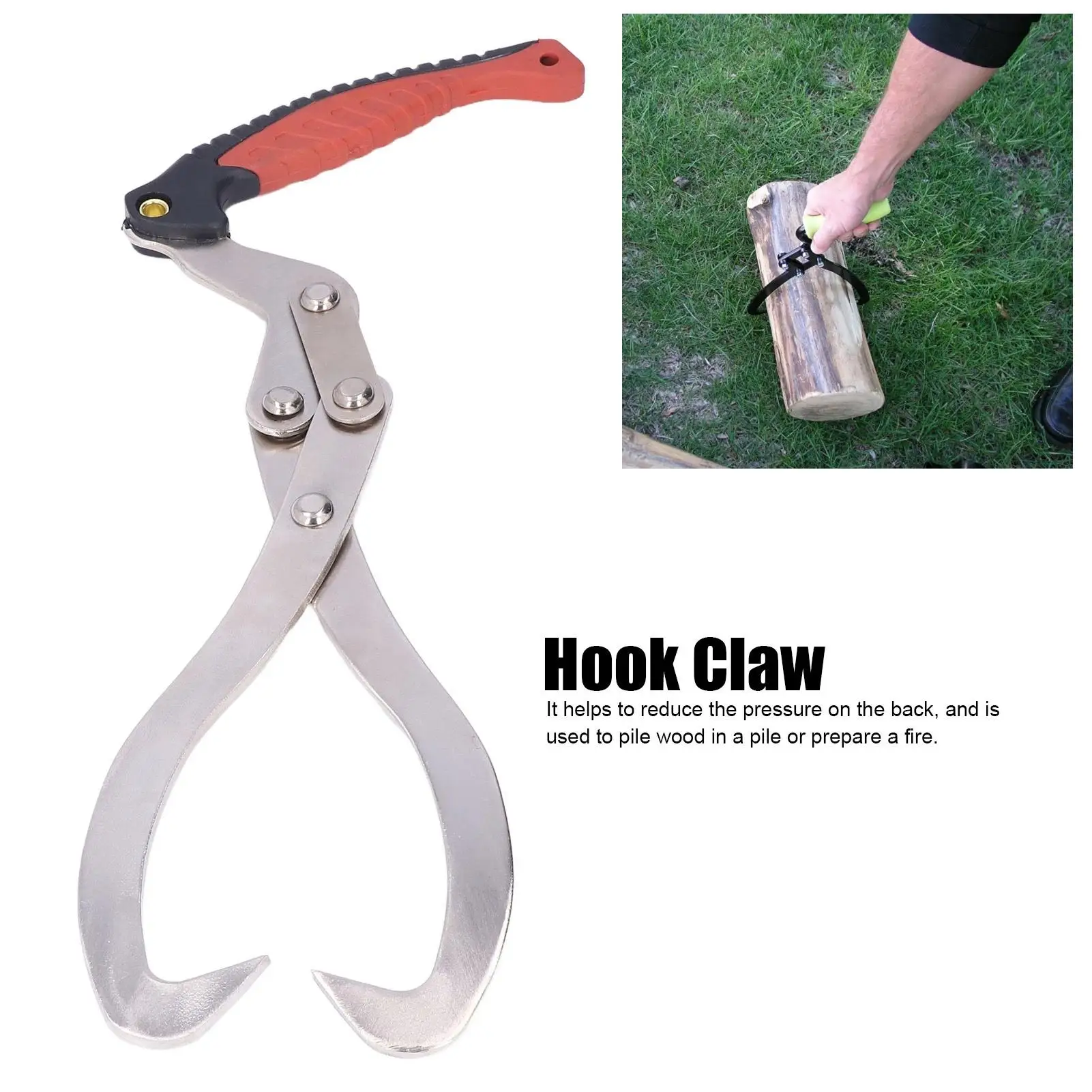 Heavy-Duty Firewood Tongs - Log Lifter Grapple Hook for garden Wood Handling - Durable Claw Design