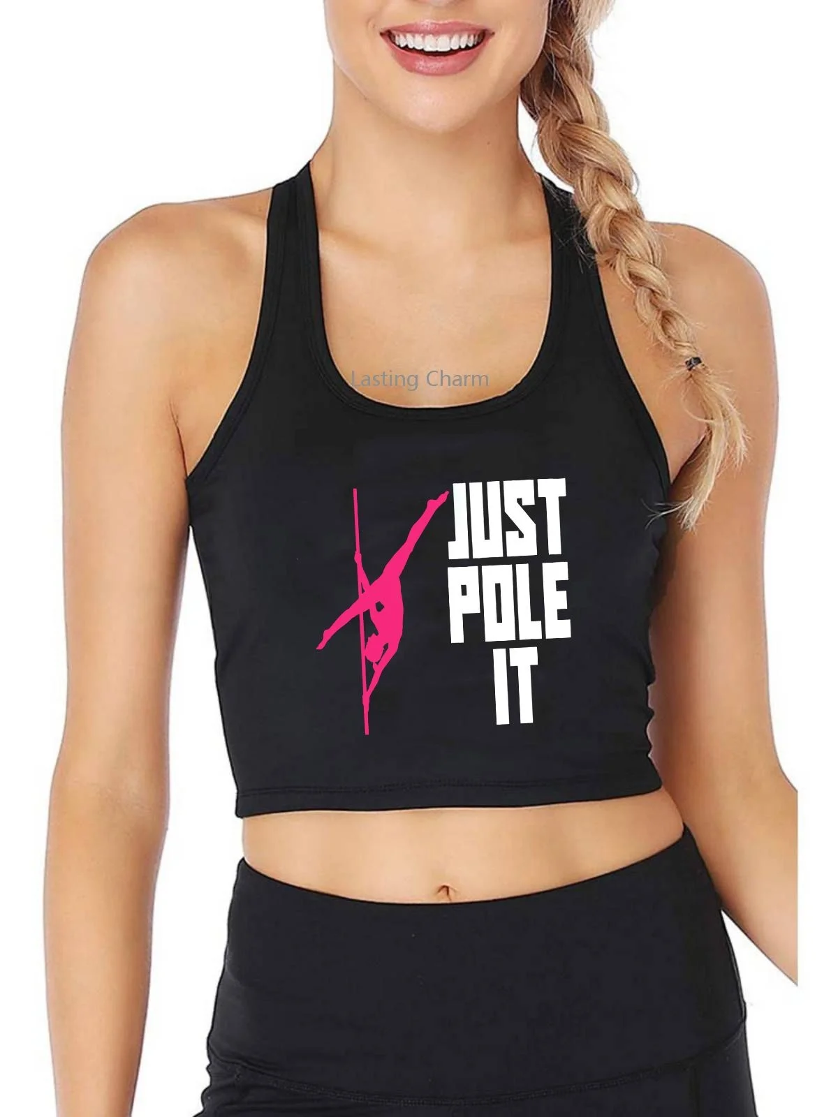 Just Pole It Pole Dance Split Design Breathable Slim Fit Training Tank Tops Funny Sexy Pole Dancer Fitness Crop Top