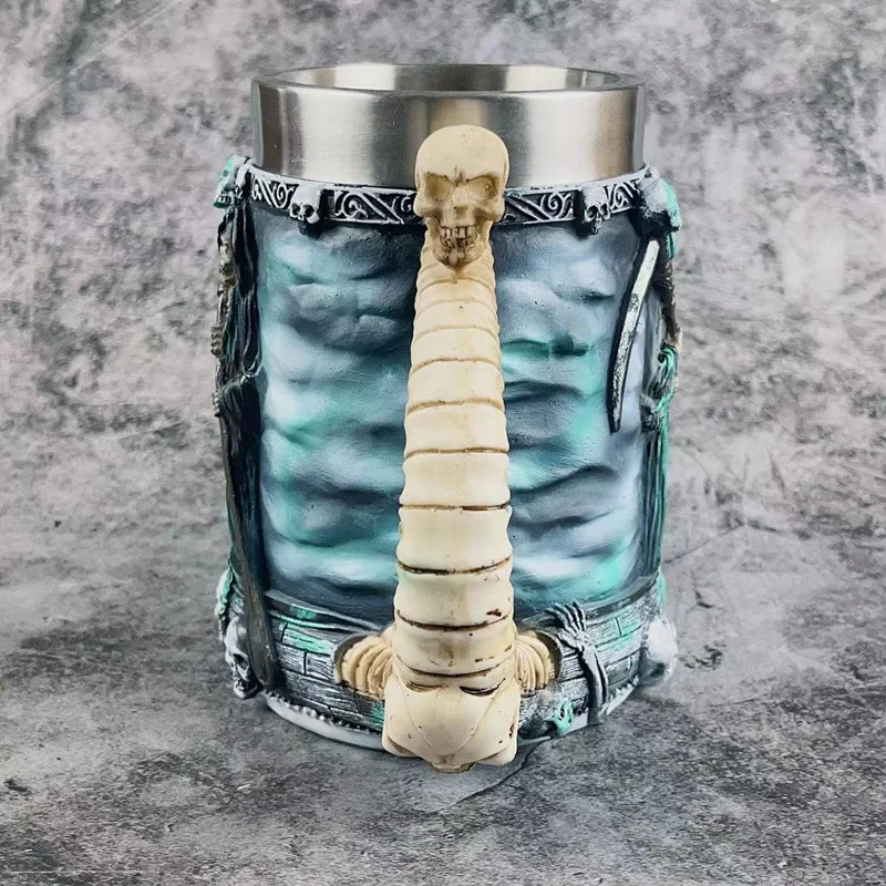 Creative Grim Reaper Ship Skull Mug, Bar Beer Mug, Large Capacity Stainless Steel Inner Cup Halloween Water Cup.