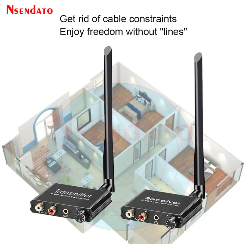 50 متر 2.4 جرام/5.8 جرام لاسلكي واي فاي الصوت الموسيقى الارسال والاستقبال مع 3.5 مللي متر R/L RCA محول الصوت اللاسلكي للكمبيوتر DVD TV