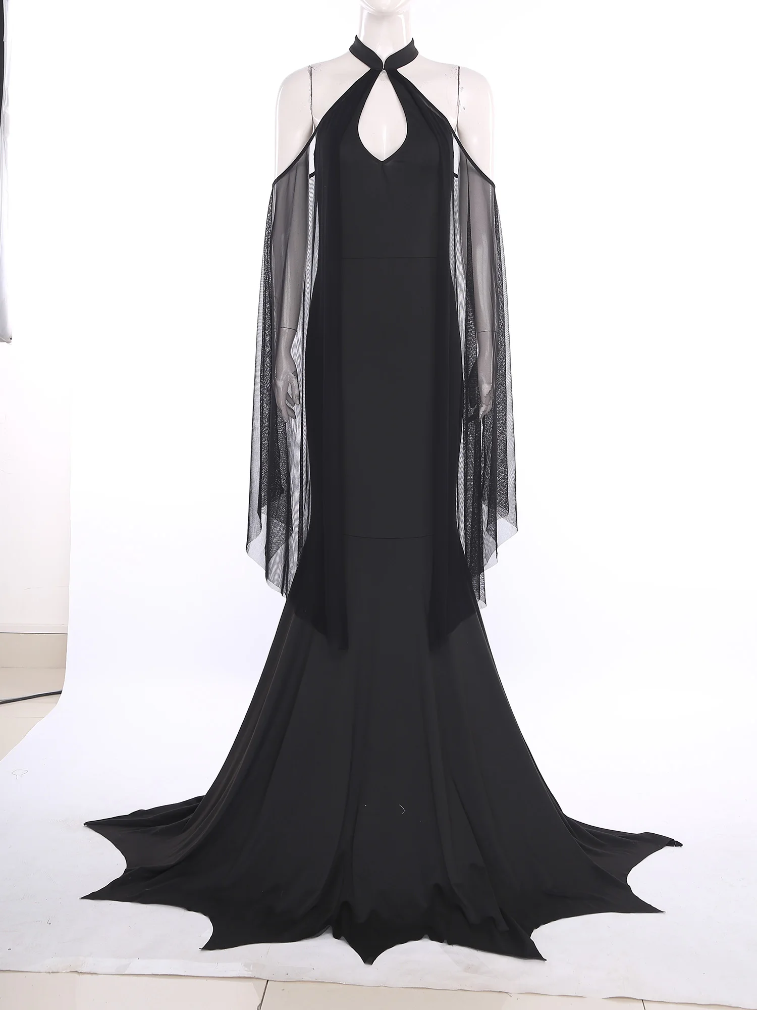 إمرأة مصاص دماء الساحرة فستان طويل الرسن ثقب المفتاح الجوف التدريجي شبكة القوطية حورية البحر تأثيري فستان ماكسي فستان الهالوين حتى الملابس #5