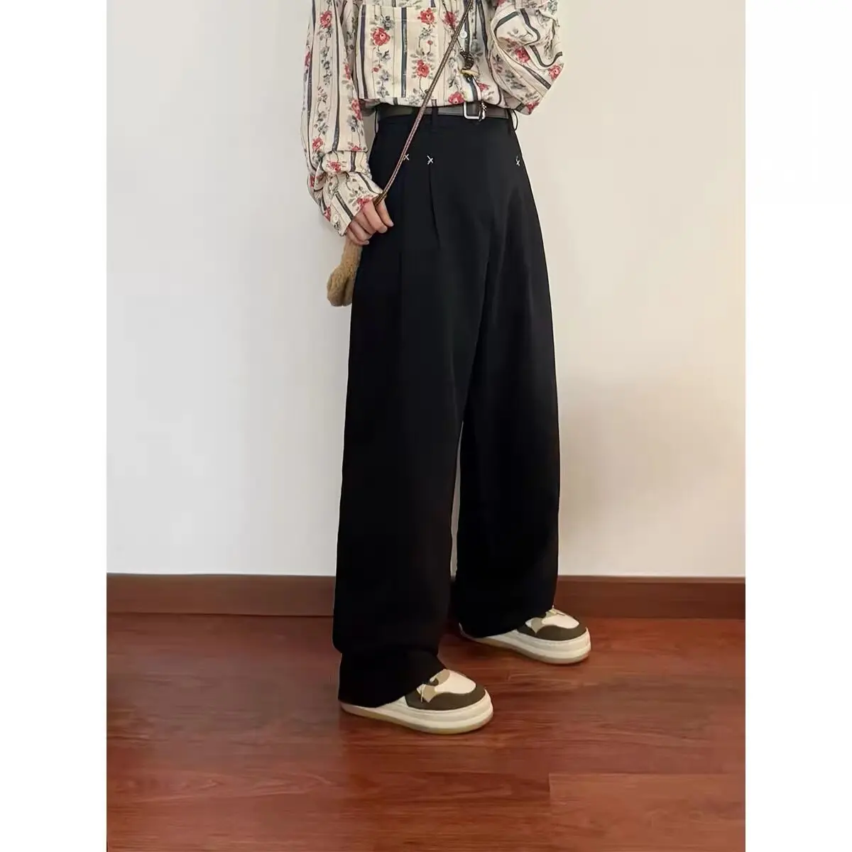 American Retro Loose Japanese Trousers Men's Spring Summer Trendy Brand Pleated Casual Versatile Straight Wide-leg Trousers Men