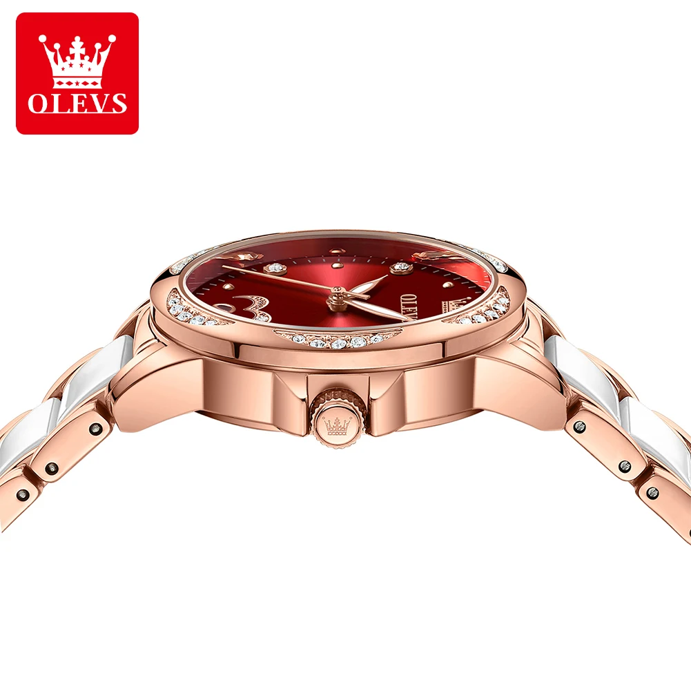 OLEVS 6631 Automatic Women's Watches Fashion Love Heart Design Elegant Rose Gold Ceramics Strap  Mechanical Wristwatch for Woman