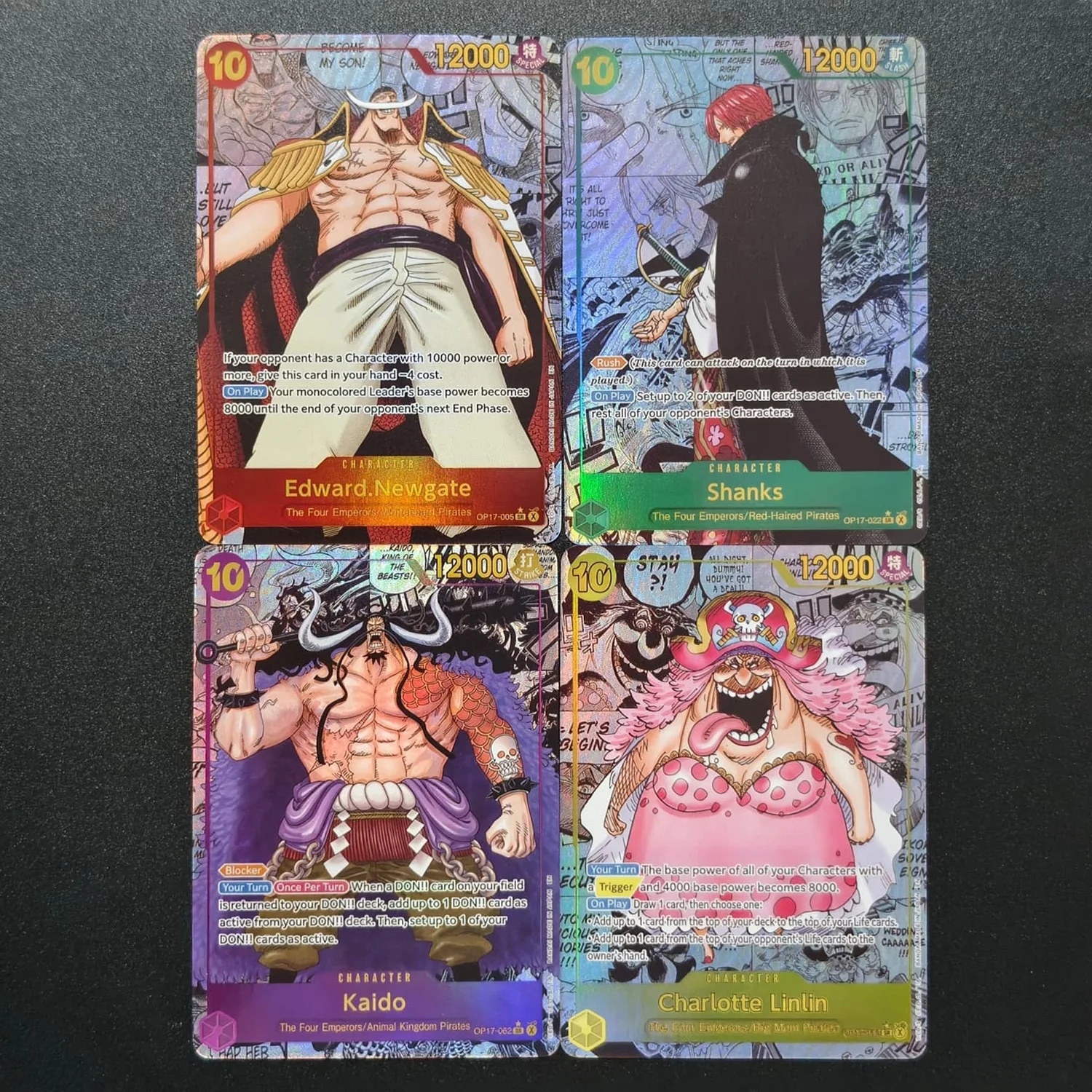 4 Style One Piece English OP17 The World's Strongest Warriors Manga Alt Art Kaido Charlotte Linlin Shanks Collection Flash Card