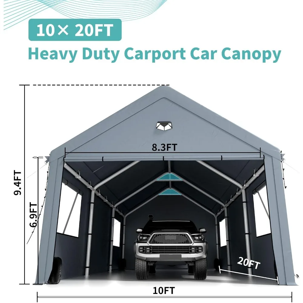 10x20FT Heavy Duty Carport Canopy, Extra Large Portable Car Tent Garage with Roll-up Windows and All-Season Tarp Cover