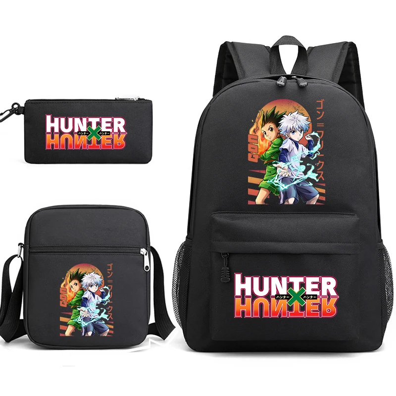 Hunter x Hunter Anime Print Student Bookbag Casual Backpack Shoulder Bag Pencil Case 3-Piece Set for Boys Girls School Travel