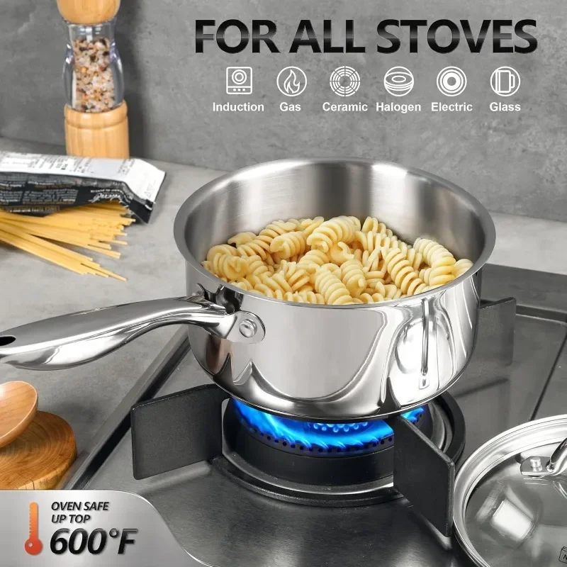 

MICHELANGELO Stainless Steel Soup Pot with Lid Hollow Handle Steamer Set Cooking Pot Three-layer Bottom Stew Pot for All Stoves