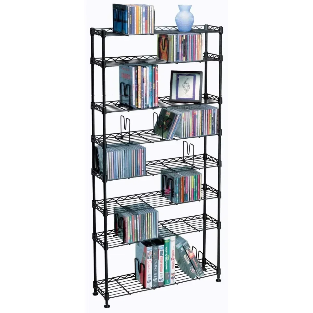 8-Tier Heavy Gauge Steel Wire Storage Shelving, Holds Up To 440 CD; Also Great for Organize Collectable, in Black