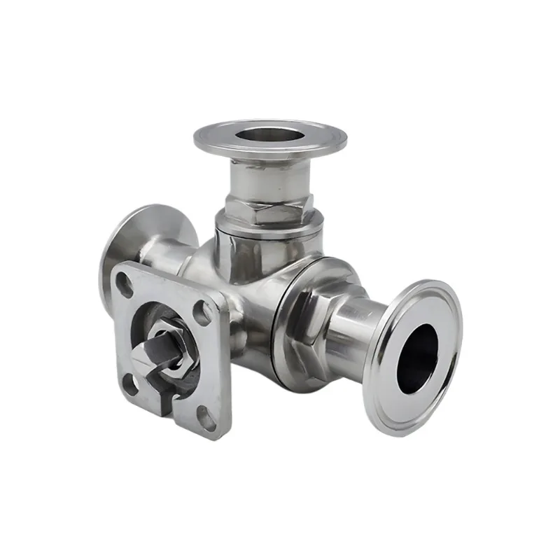 304/316L Sanitary 3‑Way Ball Valve, High Platform Tri‑Clamp T/L Port for Beverage Pharmaceutical Processing Equipment