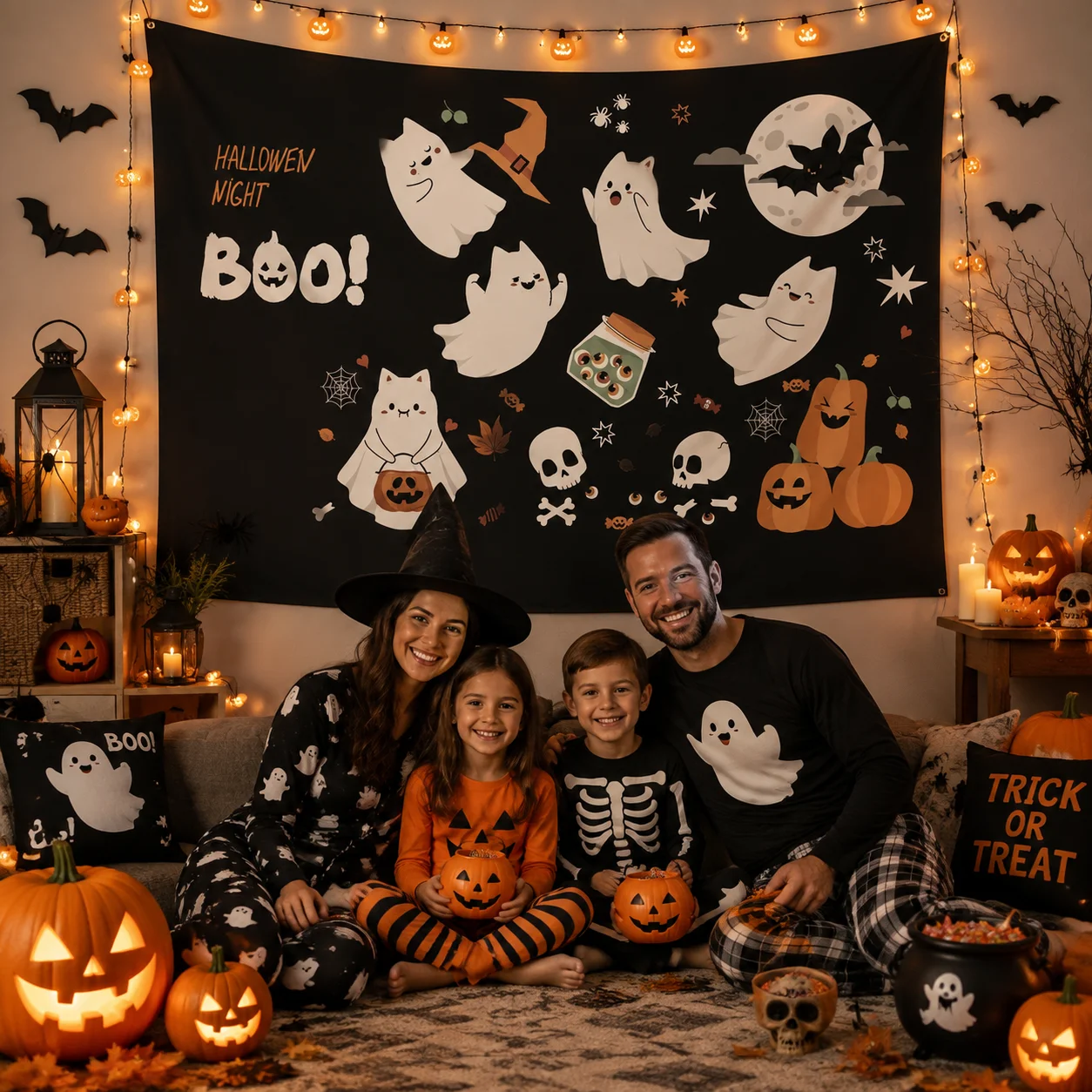 Halloween Family Wall Tapestry Halloween Party Theme Tapestry Room Stuff Gift For Friend Suitable For Bedroom House Background