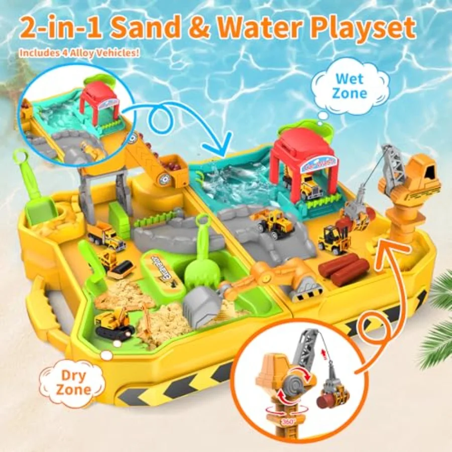Caixa de areia de construção com 4 caminhões e areia água playfoldable design portátil praia e quintal brinquedo para idades de 312 para fora