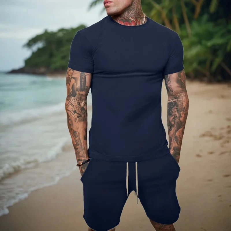 2024 new men\'s sportswear short sleeved T-shirt and sports shorts summer casual jogging pants set men\'s two-piece set