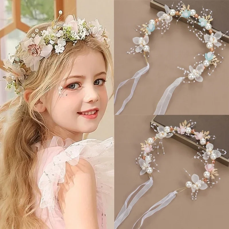 

Elegant Girls Headband Imitated Pearl Hair Headdress Baby GirlsFlower Wreath Bride Garland Head Hoop Wedding Headbands Hair