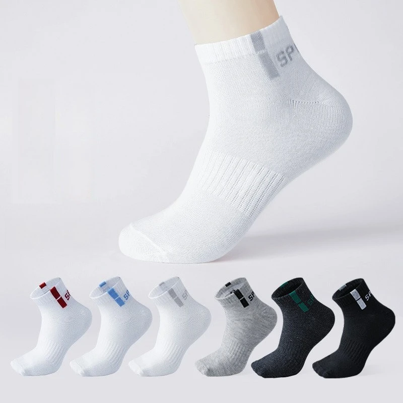 6 Pairs 2026 Fashion Breathable Men's Sports Socks Medium and Short Lengths Adult White Socks Man Work Grip Socks Wholesale