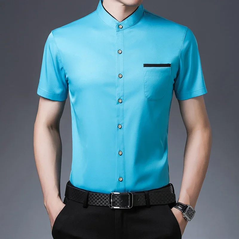 New Men\'s Business Casual Short Sleeved Shirt No Iron and Wrinkle Resistant Top