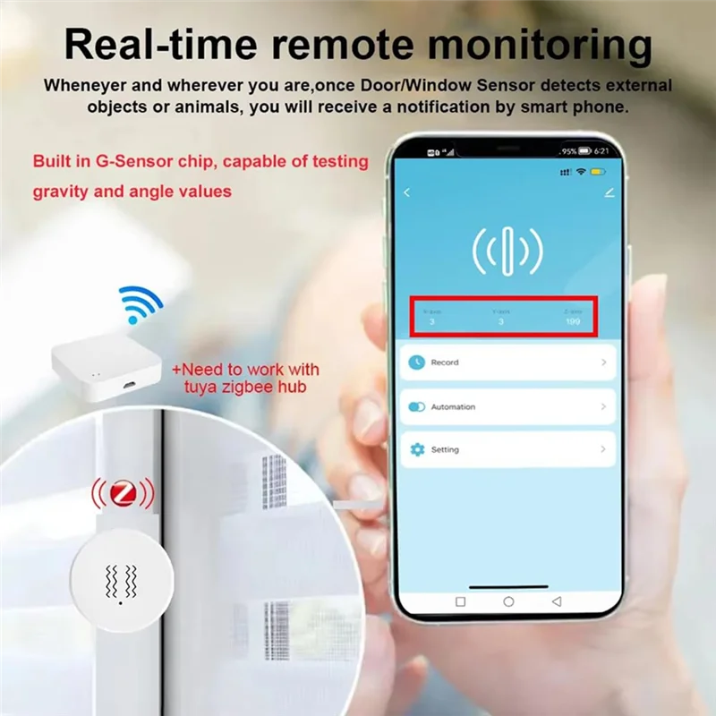 Умный датчик вибрации ABKS-Zigbee с поддержкой в реальном времени для домашнего мониторинга, сирена для обнаружения дверей и окон, управление через приложение, дистанционное управление