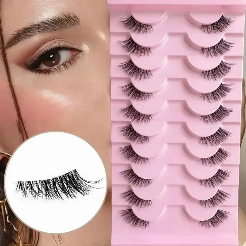 نصف رموش، مظهر طبيعي 10 أزواج من رموش القطط السميكة 10 مم رموش Wispy مع رموش صناعية قصيرة تطبيق masc #5