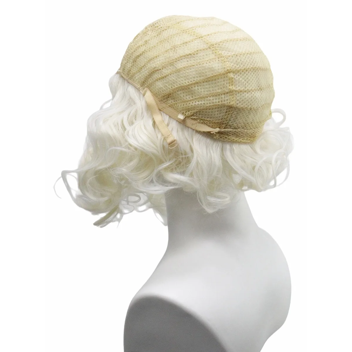 Platinblonde kurze lockige Bob-Perücke aus Synthetik mit Seitenpartie für Damen, Retro 50er Jahre, Halloween-Party, Cosplay-Kostüm, Haarteil – Detail 7