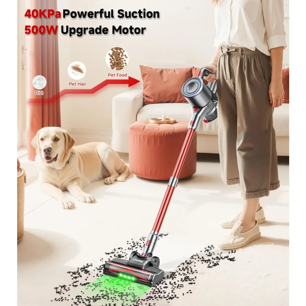 

Cordless Vacuum Cleaner, 500W/40Kpa Stick Vacuum with 45Mins Runtime, Self-Standing Vacuum Cleaners for Home, 1.5L Dust Cup
