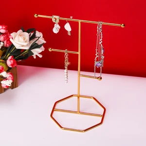 T-Shaped Jóias Display Stand, Brincos De Ouro, Anel, Colar, Relógio, Contador, Pingente, Organizador De Jóias, Contador 10 principais vendas prateleira decorativa dourada - №8