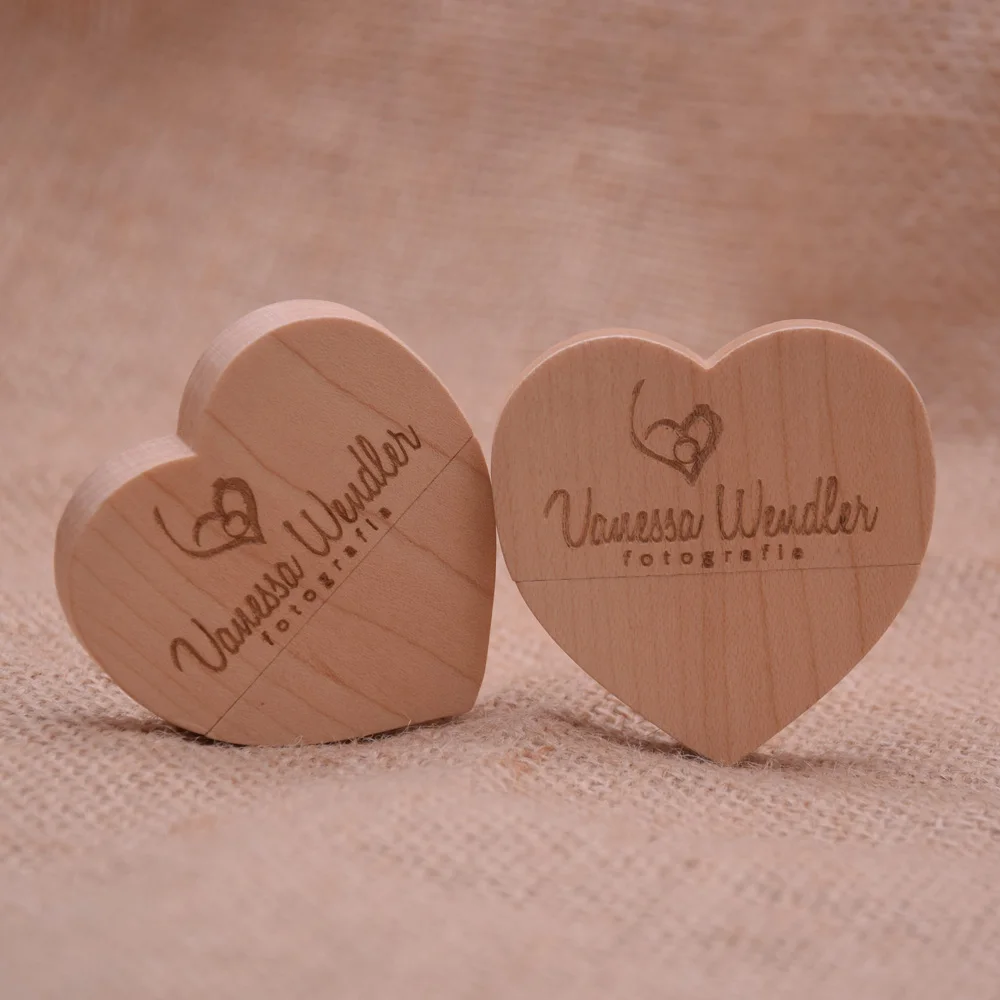 10/20/50 USB 3,0 con caja de madera modelo de corazón de amor unidad flash usb Memory Stick 64GB 16GB 32GB 4GB regalos de boda logotipo personalizado gratis