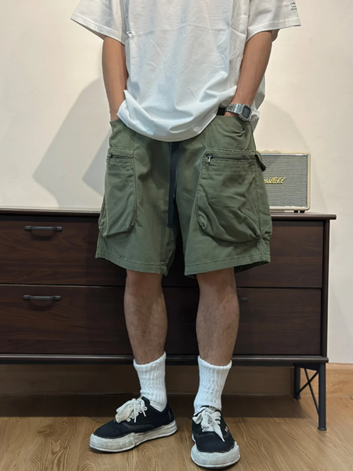 

American Style Loose Fit Straight Leg Zipper Work Shorts Men's Summer Casual Pants Youthful Energy Style Short Length