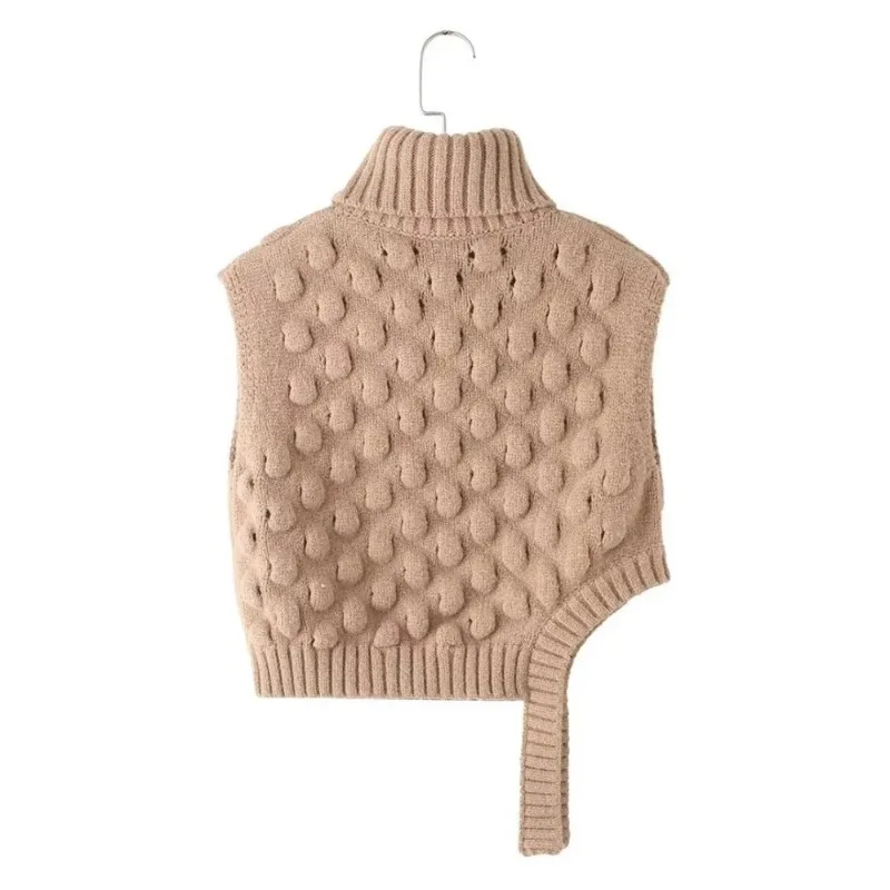 TRAF ZR Knit Vests for Women Knitwears Fashion Women Sweaters 2023 Vintage Turtleneck New Pullover Waistcoat Sleeveless Vest