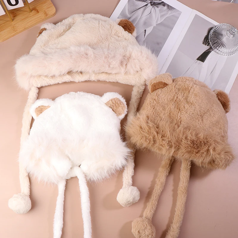 

Winter Bear Plush Hat Outdoor Cycling Ear Protection Hat Thickened Warm Hat Casual Fleece Girls Hat Women's Warmth Essentials