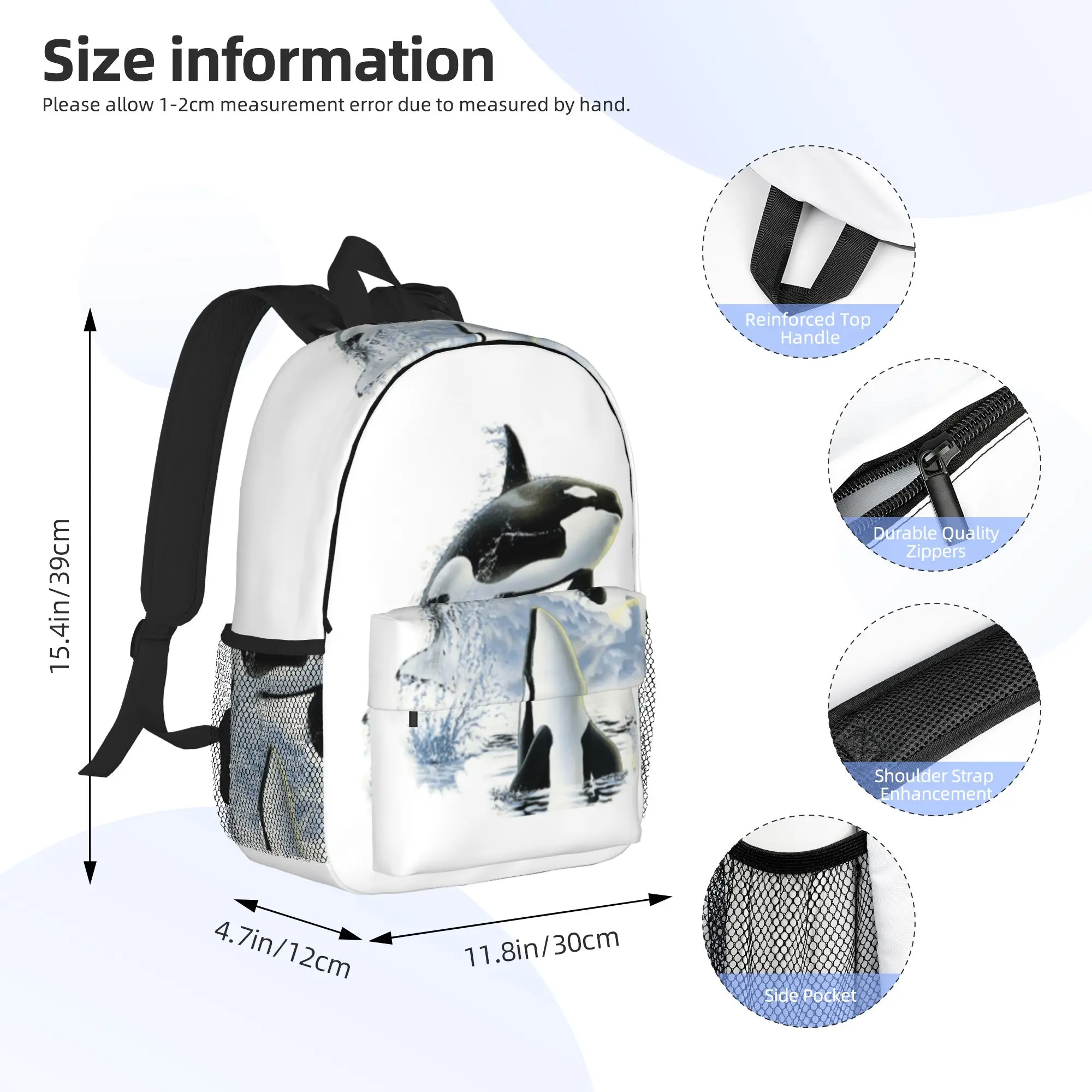 Orca Killer Whale flies or jumps oves the ocean Backpack Hot Sale Daypack Boy Girl BookBag Shoulder Bag for Men Women School Bag