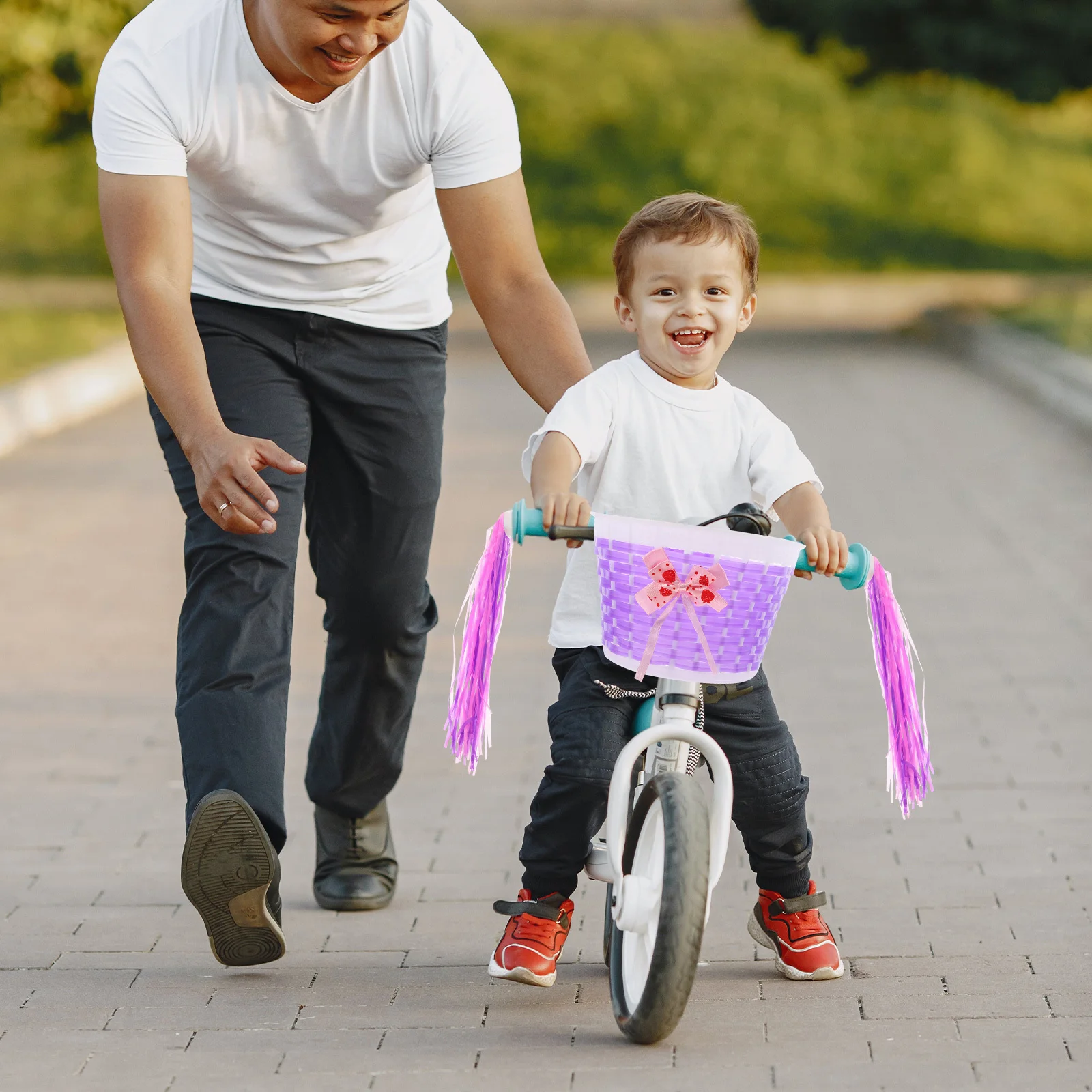 

4pcs Kids Bike Handlebar Basket Bell Streamers Set Purple Durable Decorative Accessories For Children Scooter Bicycle Storage