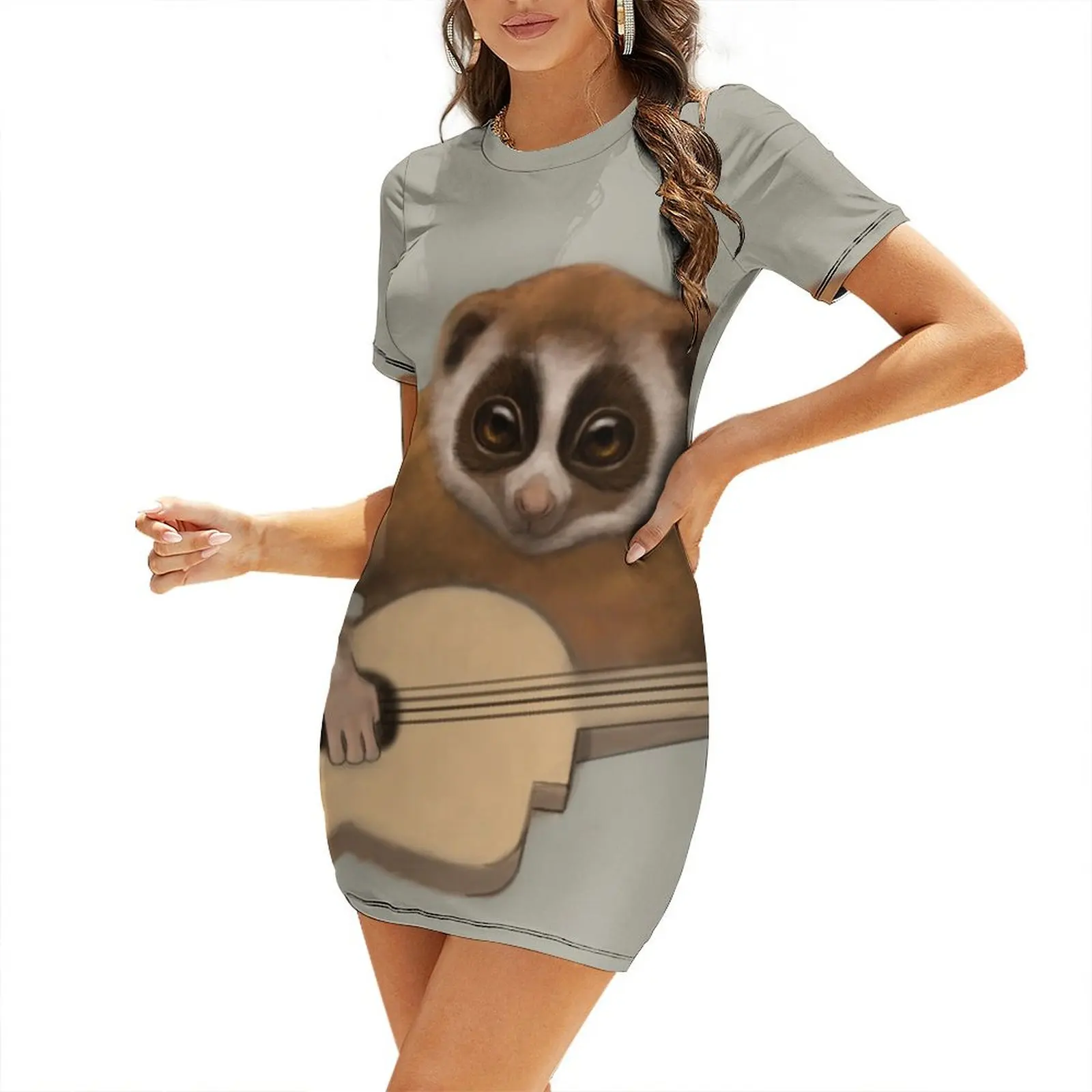 

Slow Loris and Guitar Short Sleeved Dress festival outfit women prom clothes