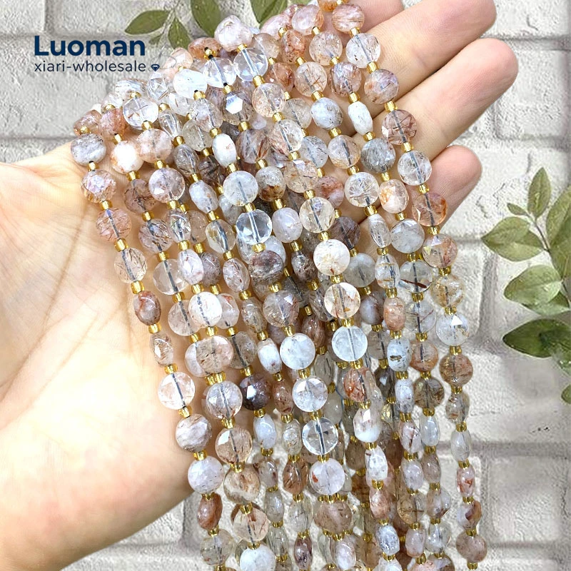 Wholesale 8mm Faceted Rondelle Natural Stone Black Golden Super Seven Quartz Beads for Jewelry Making Diy Bracelets Accessories