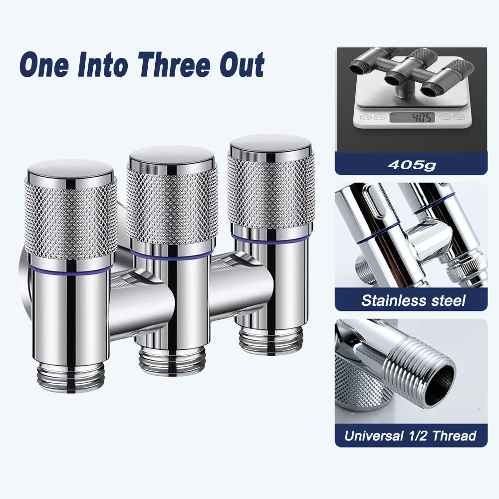 

Universal 1/2 Thread One Into Three Out Faucet Kitchen Stainless Steel Inlet Valve Fitting Valve Toilet Bathroom Fittings